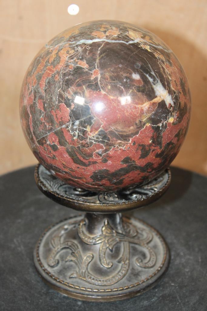 Big MALIGANO JASPER Mineral Sphere with Druzy QUARTZ on a Decorative Stand - 7