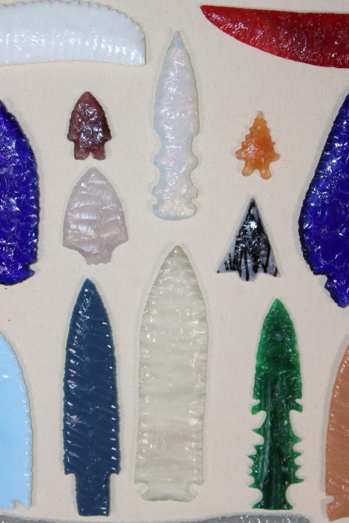 (27) Hand-knapped Glass ARROWHEADS and Blades in a Shadowbox Display - 5