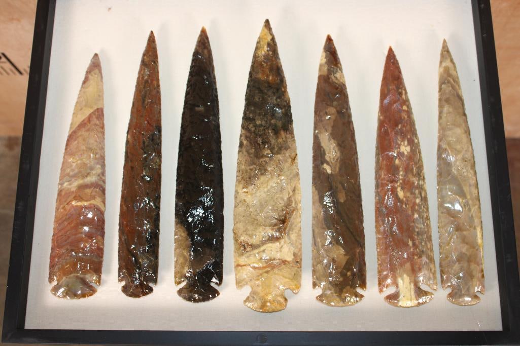 (7) XXL Contemporary Fancy Jasper ARROWHEADS in a Display Case - 3