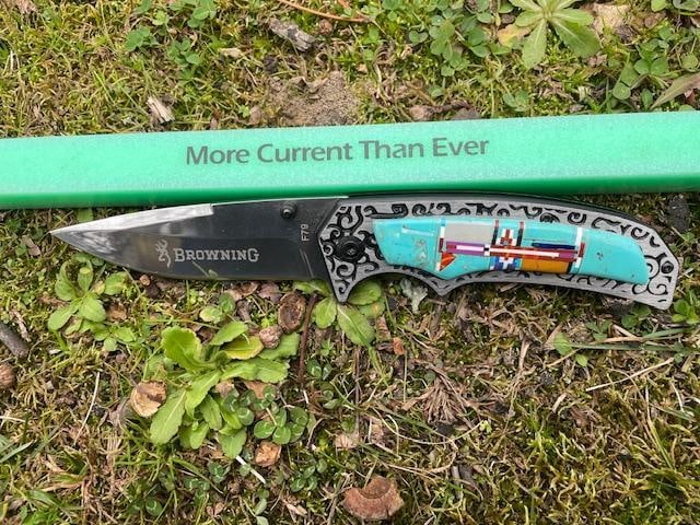 Browning 7.75" Lock Blade FOLDING KNIFE with a Southwest Designed Turquoise Handle - 2