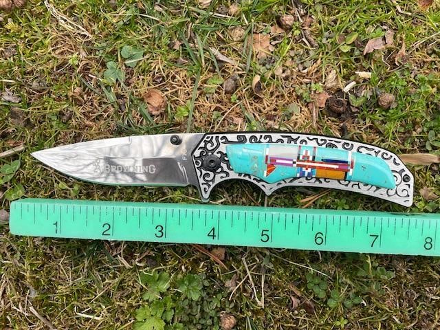 Browning 7.75" Lock Blade FOLDING KNIFE with a Southwest Designed Turquoise Handle - 3