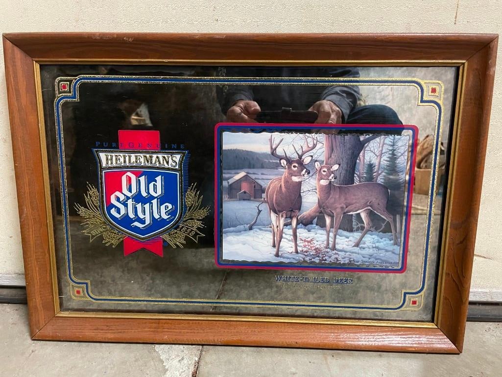 Heileman's Old Style Beer "White-tailed Deer" Mirrored Advertisement from 1992 (1 of 3)