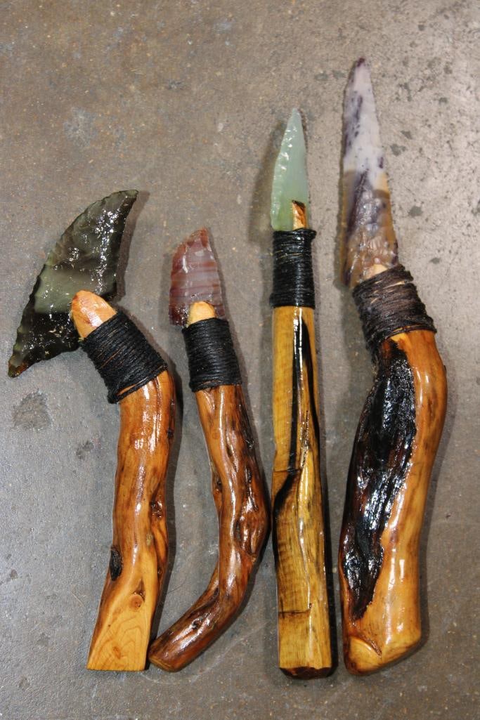 (4) Small Hand-knapped Native American Style KNIVES with Driftwood Handles (1 of 4)