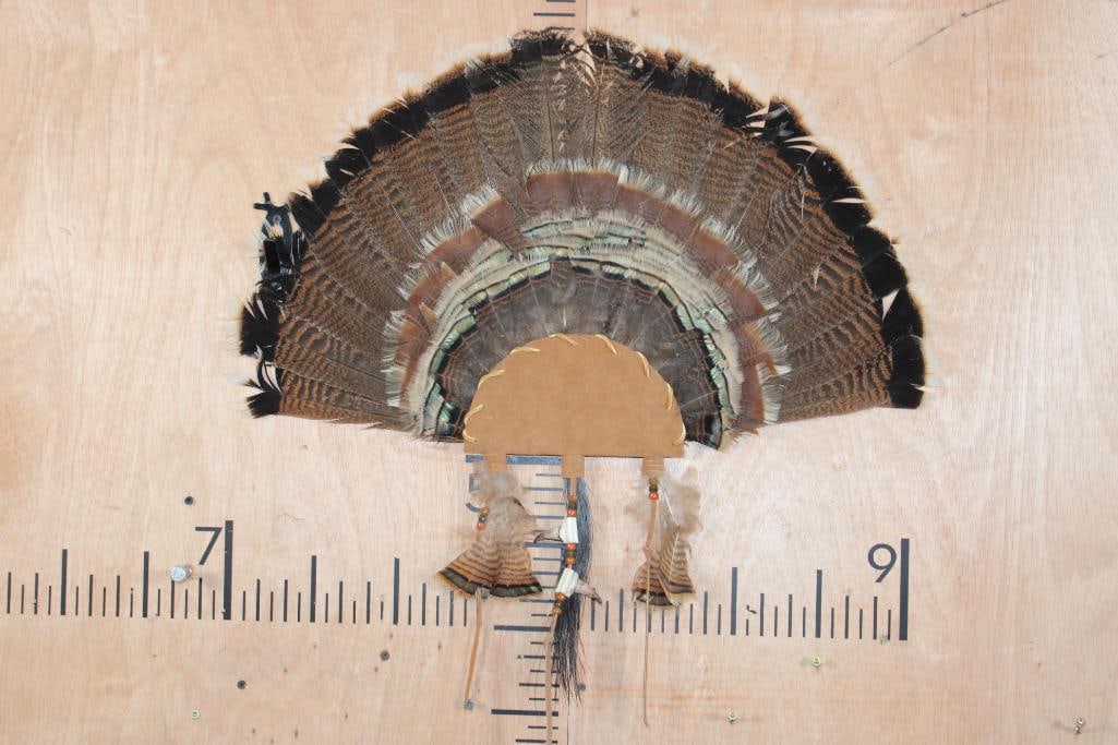 Native American Style TURKEY FAN Display with Beads, Beard, and Spurs (1 of 3)