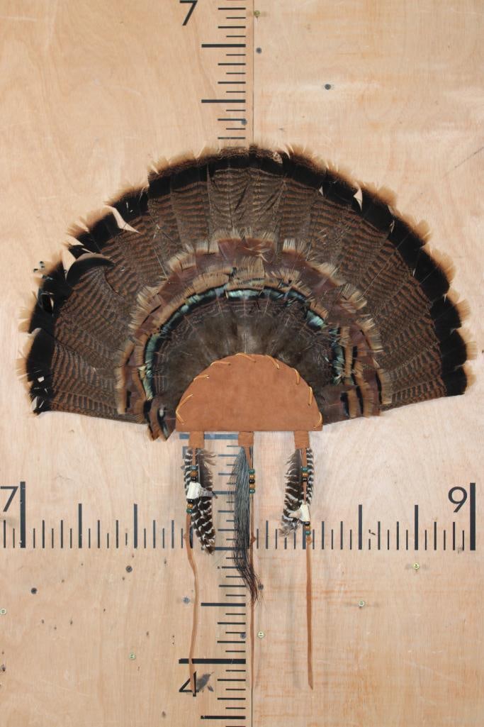 TURKEY FAN Displayed with Suede, Beads, Beard, and Spurs (1 of 3)