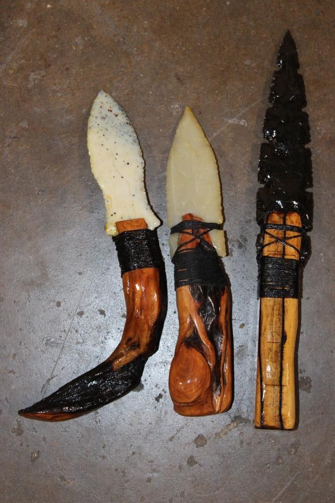(3) Hand-knapped Native American Style KNIVES with Driftwood Handles (1 of 5)