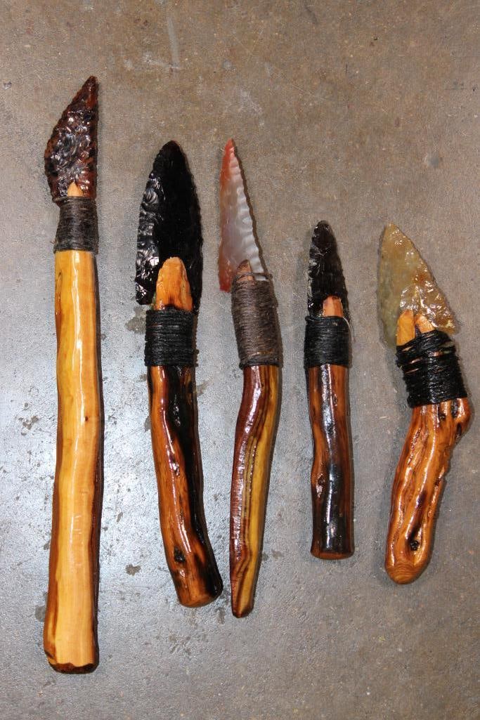 (5) Small Hand-knapped Native American Style KNIVES with Wood Handles (1 of 4)