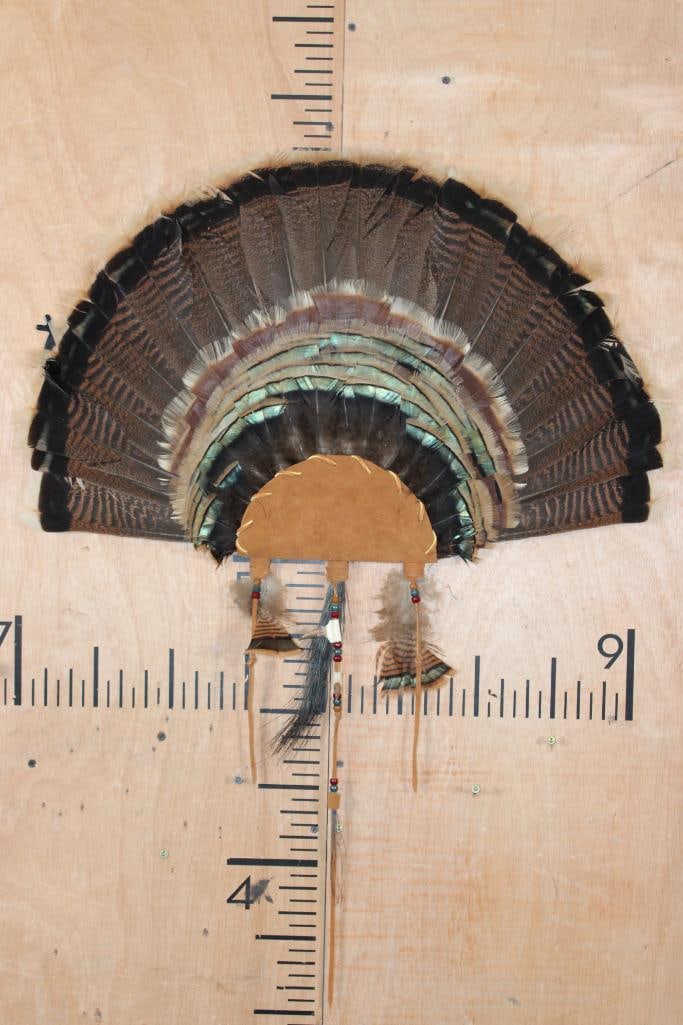 TURKEY FAN Displayed with Suede, Beads, Beard, and Spurs (1 of 3)