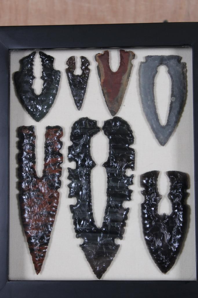 (7) Contemporary Hand-knapped Native American Style Obsidian and Stone Projectile Points or - 2