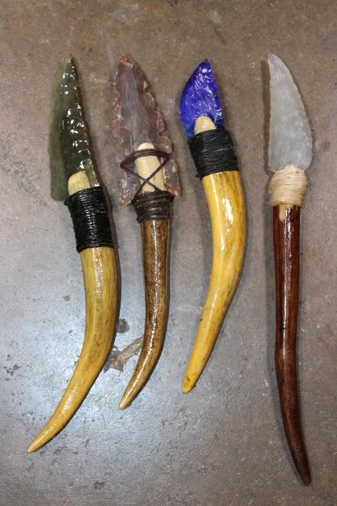 (4) Small Hand-knapped Native American Style KNIVES with Antler Handles (1 of 4)