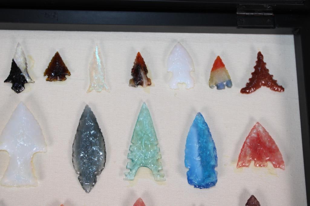 (33) Colorful Hand-knapped Native American Style Glass ARROWHEADS or Projectile Points in a - 5