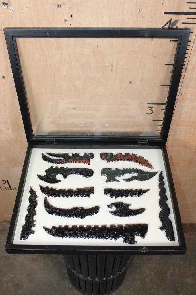 (11) Big Hand-knapped Native American Style ARROWHEADS made from Obsidian in a Shadowbox Frame - 2