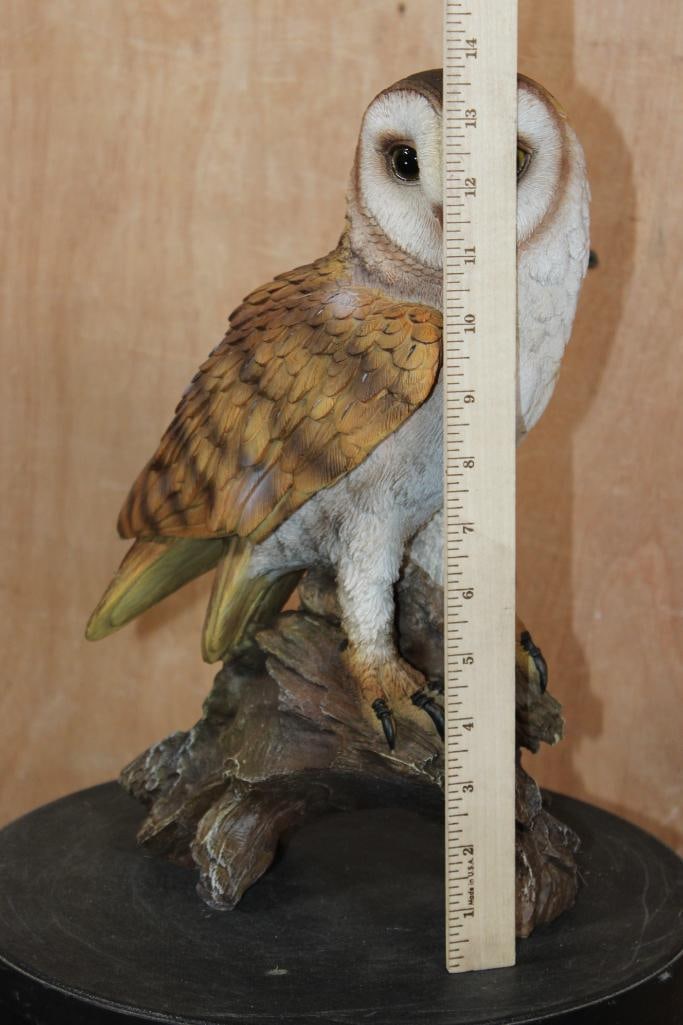 COMMON BARN OWL Perched on a Tree Stump Statue - 2
