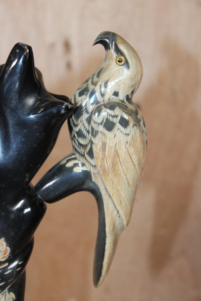 Hand-carved and Polished WATER BUFFALO Horn Sculpture on a Teak Wood Base - 3