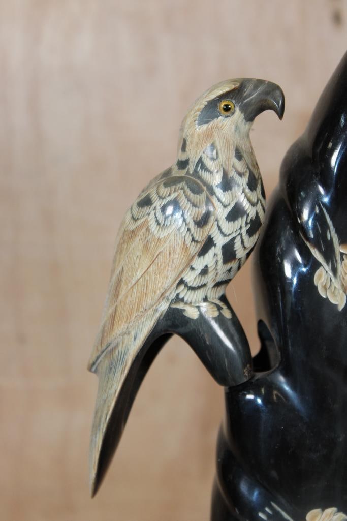 Hand-carved and Polished WATER BUFFALO Horn Sculpture on a Teak Wood Base - 4