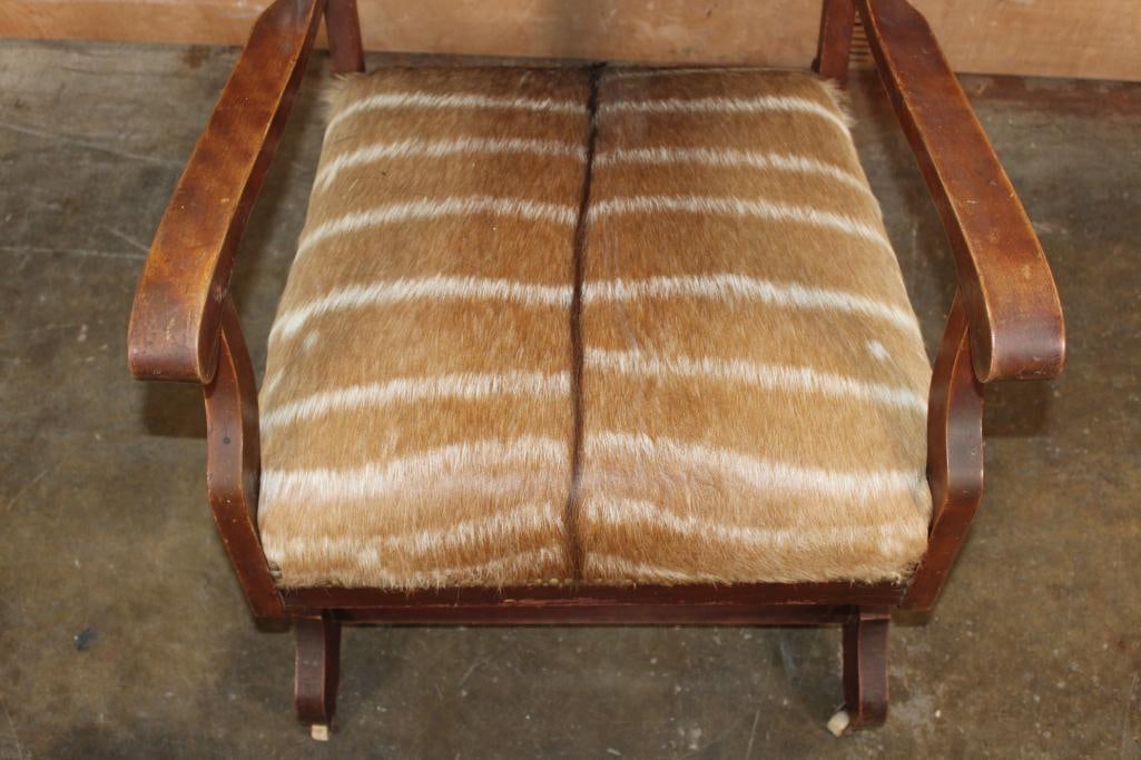 Antique Rocking CHAIR with KUDU Hide Upholstery - 5