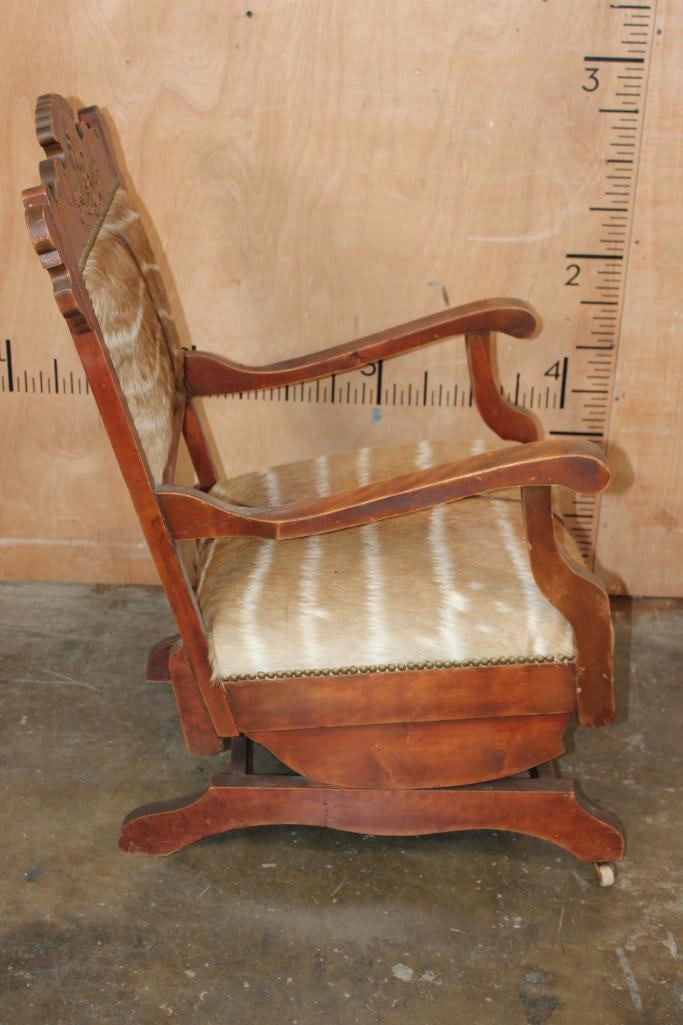 Antique Rocking CHAIR with KUDU Hide Upholstery - 7