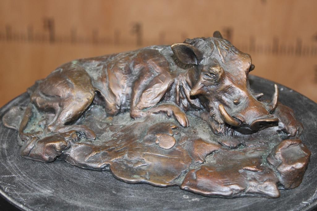 WARTHOG Bronze Sculpture Signed "Rayner" and Numbered #5/50: WARTHOG Bronze Sculpture Signed "Rayner" and Numbered #5/50. This is a Lester Raymer (1907-1991) limited edition authorized cast by the Raymer Society for the Arts in 2004. It measures 11.5" Long x