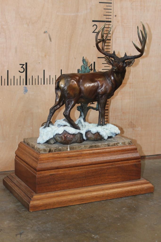 XXL MULE DEER Bronze Sculpture Numbered #1 of 5 by Dennis Jones on a Marble and Wood Base (1 of 10)