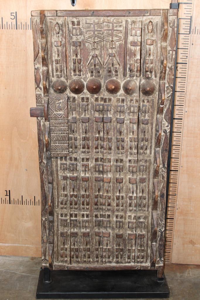 XXL Antique African Dogon Granary DOOR on a Custom Metal Stand (1 of 10)