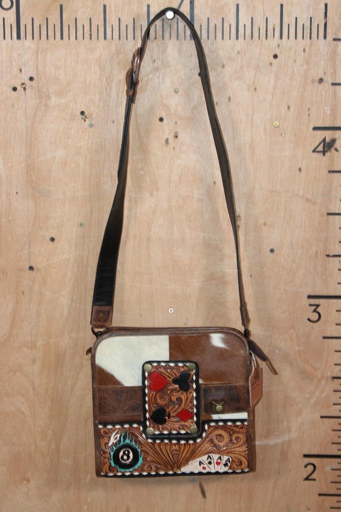 *Brand New* Western Tooled Leather and Cowhide Crossbody BAG with Gambling Inspired Elements (1 of 6)