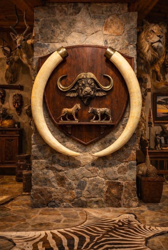 *TEXAS RESIDENTS ONLY* Big Set of (2) ELEPHANT IVORY TUSKS with Brass Caps (1 of 10)