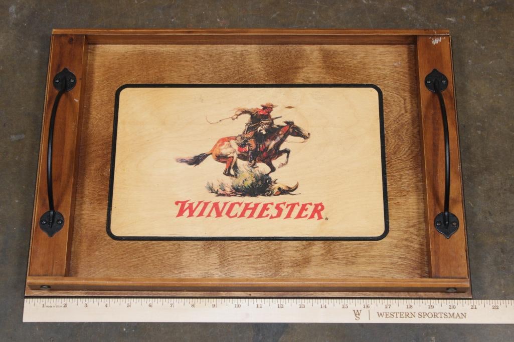 Winchester Horse and Rider Wood Serving Tray with Iron Handles - 2