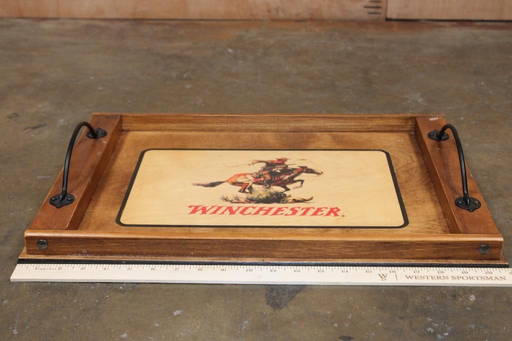 Winchester Horse and Rider Wood Serving Tray with Iron Handles - 3