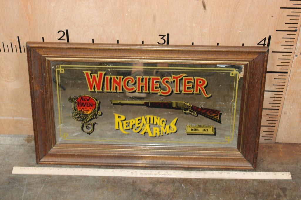 Winchester "Repeating Arms" Mirrored Advertisement in a Wood Frame - 2