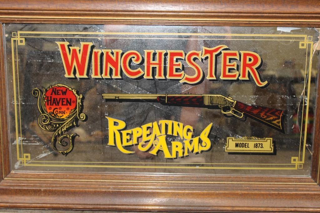 Winchester "Repeating Arms" Mirrored Advertisement in a Wood Frame - 3