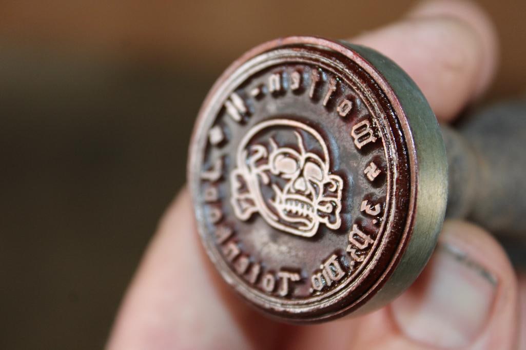 Original WWII German Stamp "Waffen SS 3. P-3 division Toetnkopf" with a Skull and Crossbones - 6
