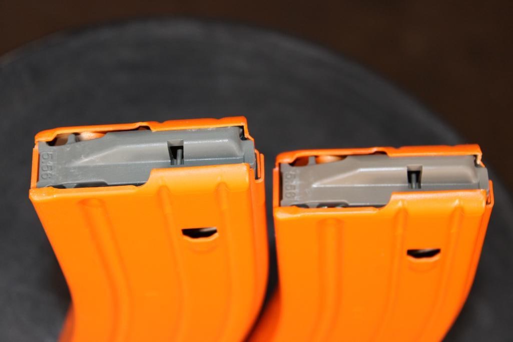 (2) Matte Orange Aluminum AR-15 MAGAZINES for .223 or 5.56 Ammo - 3