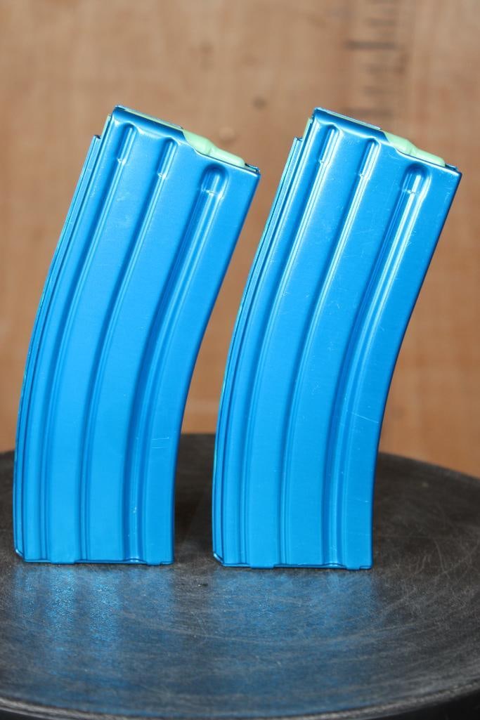 (2) Blue Aluminum 30 Round AR-15 MAGAZINES for .223 or 5.56 Ammo: 2 Blue Aluminum 30 Round AR MAGAZINES for .223 or 5.56 Ammo. They are made from 6061-T6 aluminum and feature a hard-coat anodized finish. Unbranded. MAGAZINES AND CLIPS 