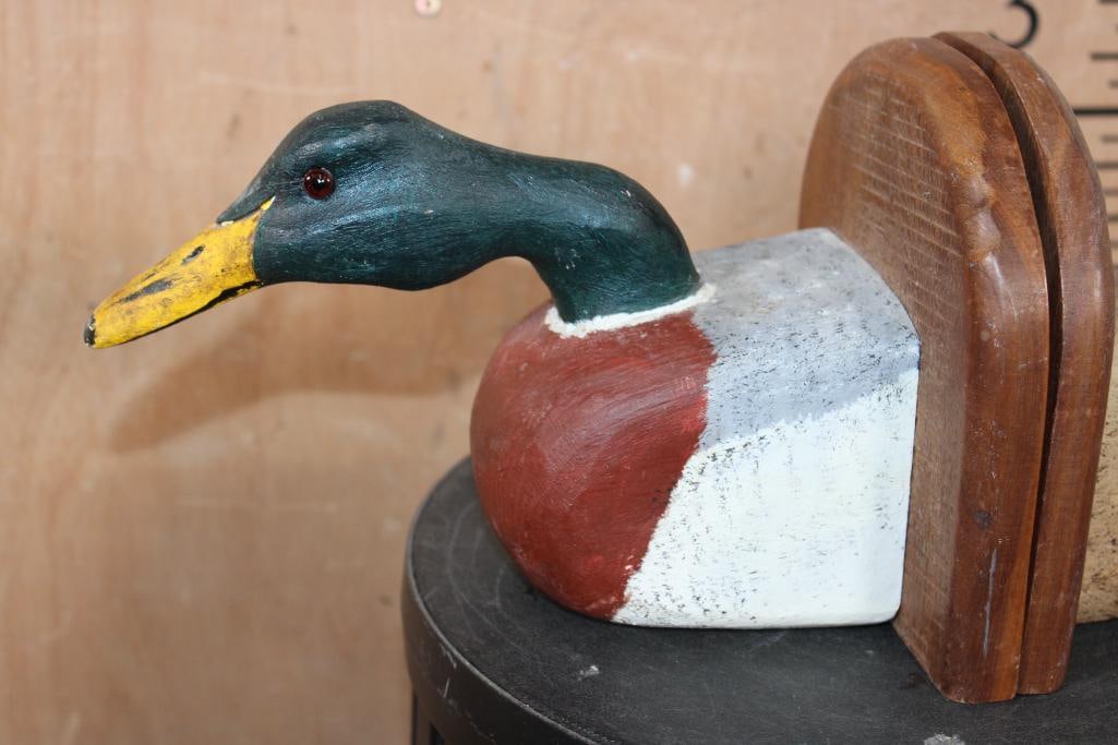 Original Hand-carved Jack Brackney Glass-eyed Mallard Duck Decoy BOOKENDS - 2