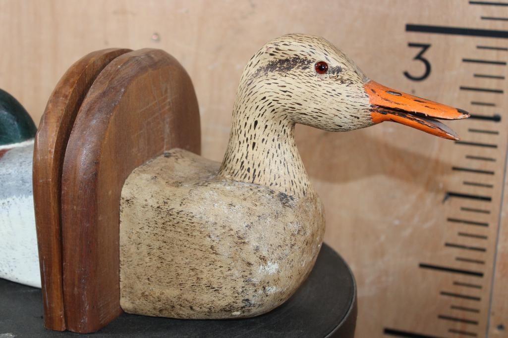 Original Hand-carved Jack Brackney Glass-eyed Mallard Duck Decoy BOOKENDS - 3