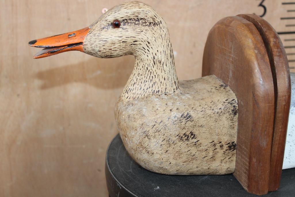 Original Hand-carved Jack Brackney Glass-eyed Mallard Duck Decoy BOOKENDS - 4
