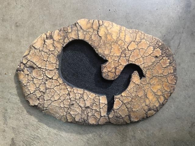 Unique ELEPHANT FOOT SOLE Wall Hanging with an Elephant Head Silhouette: Unique *Real* ELEPHANT FOOT SOLE Wall Hanging Art. It has an Elephant Head Silhouette cut into it! It measures 15.5" Long x 10.5" Wide. This is Great African Taxidermy Art and SAFARI DECOR