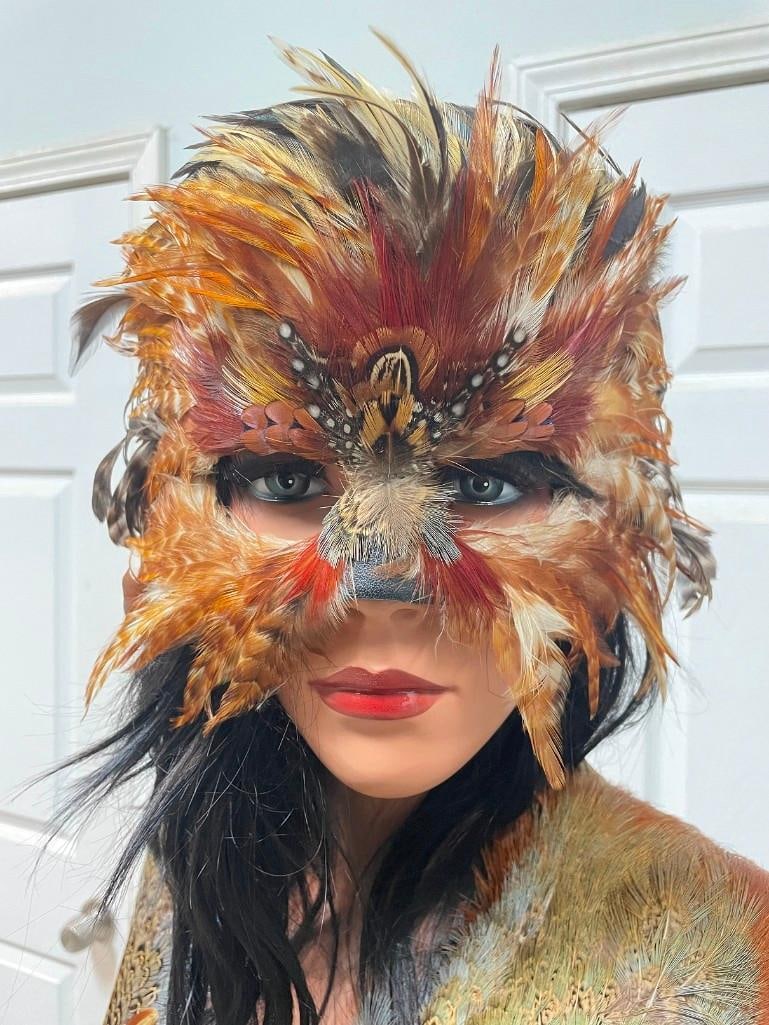 One-of-a-Kind PHEASANT Feather Mask with a Matching Pheasant Feather Vest - 3