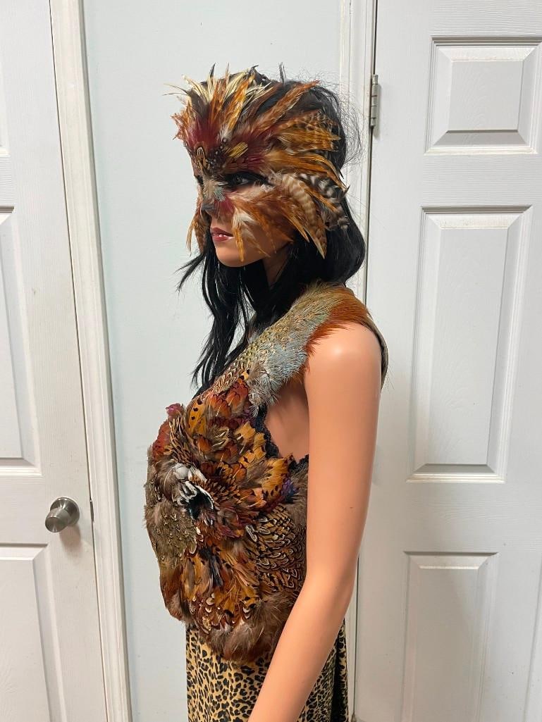 One-of-a-Kind PHEASANT Feather Mask with a Matching Pheasant Feather Vest - 6