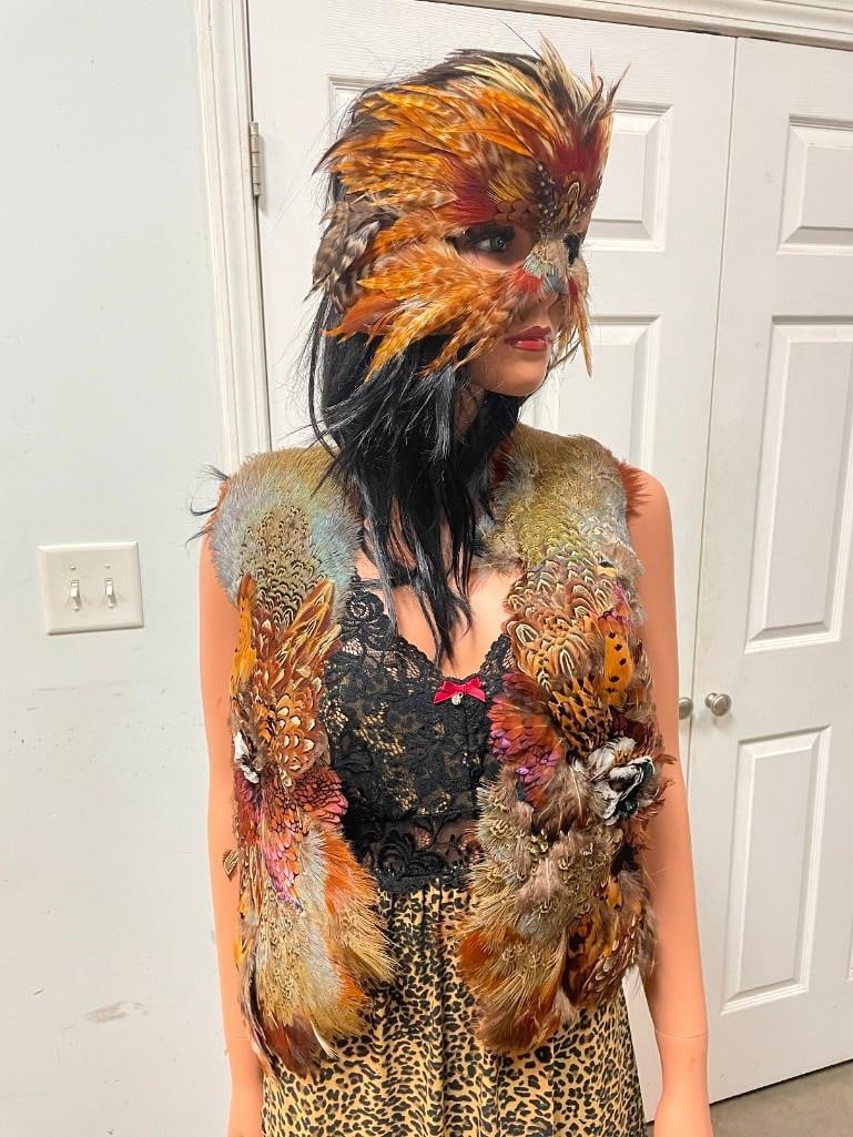 One-of-a-Kind PHEASANT Feather Mask with a Matching Pheasant Feather Vest - 7