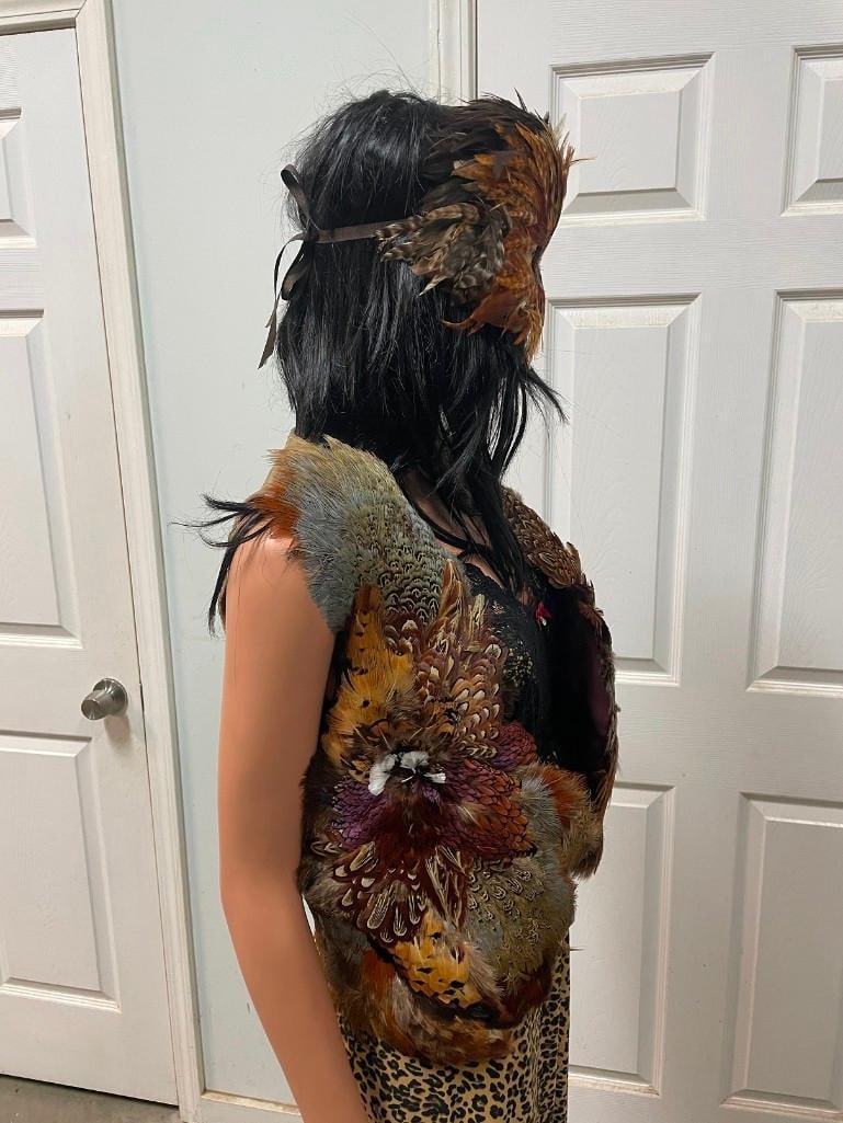 One-of-a-Kind PHEASANT Feather Mask with a Matching Pheasant Feather Vest - 8