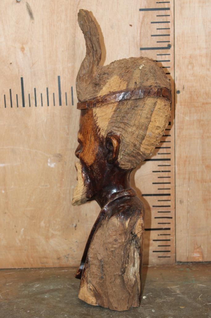 Hand-carved African Hardwood Elder Bust Sculpture - 2