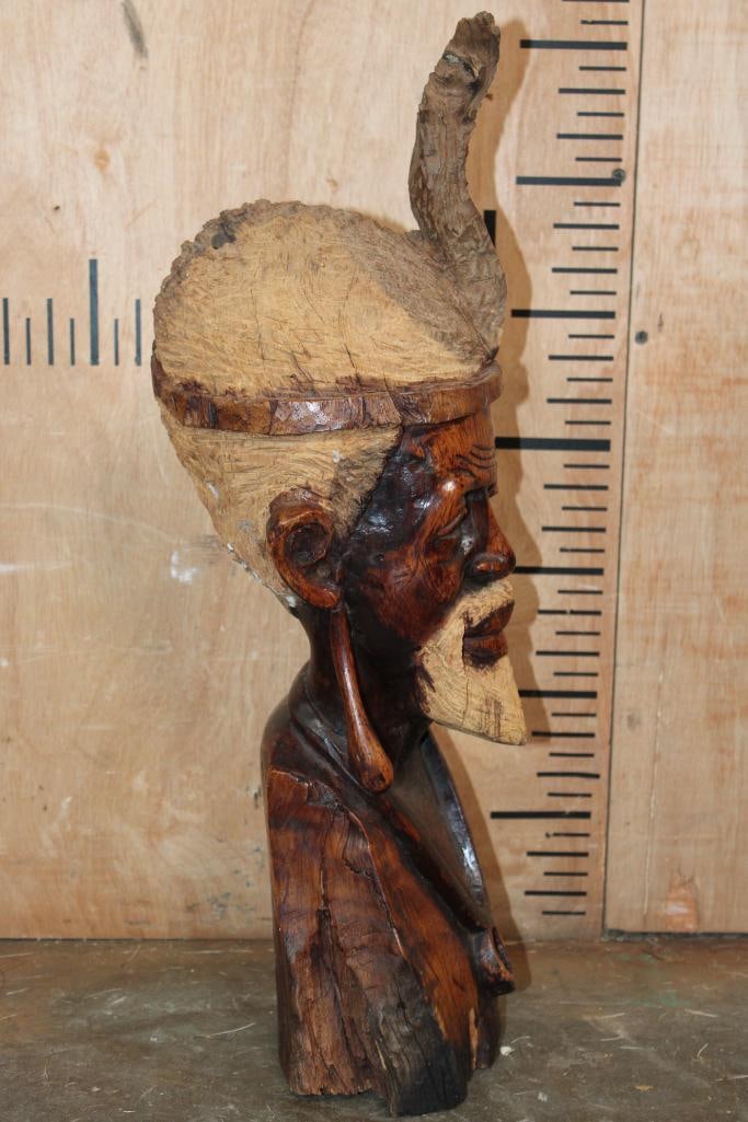Hand-carved African Hardwood Elder Bust Sculpture - 3