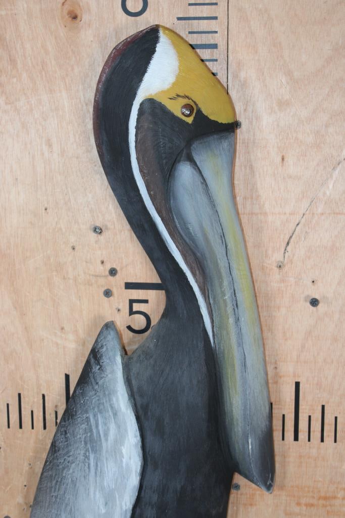 Hand-carved and Painted PELICAN Sculpture by Tom Burke - 2