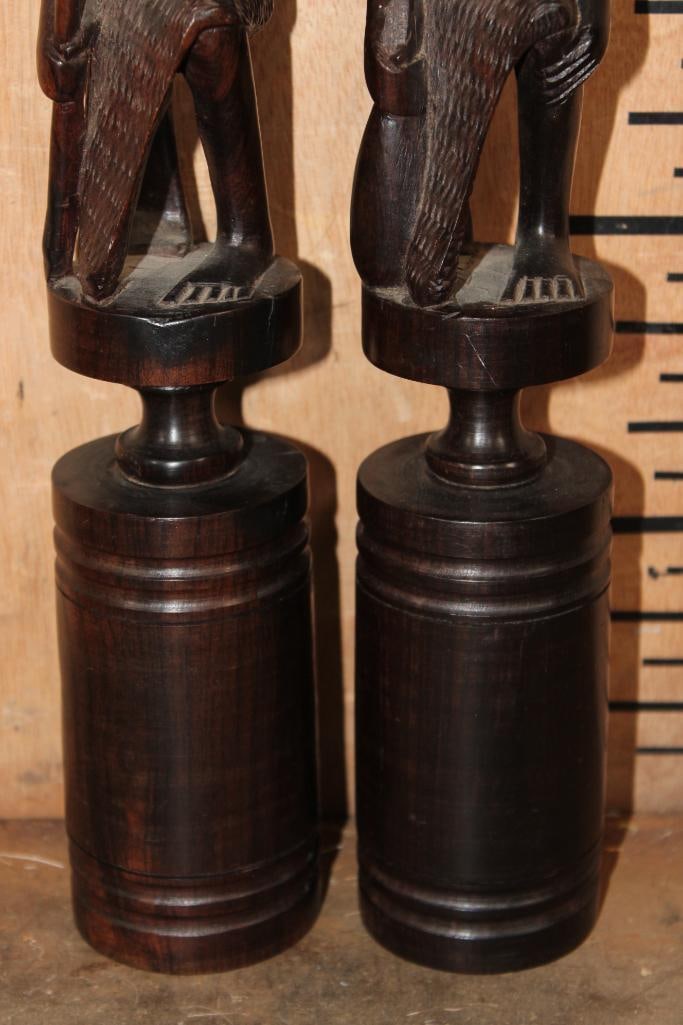 Vintage Pair of Hand-carved Ebony Wood Kenyan CANDLESTICKS Featuring a Man and a Woman - 4