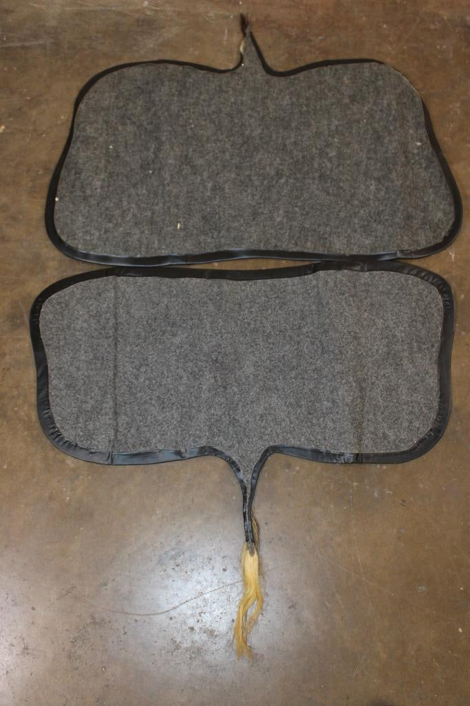 (1) BLESBOK Back Hide Rug and (1) WHITE BLESBOK Hide Rug with Carpet Backing and Leather Piping - 5
