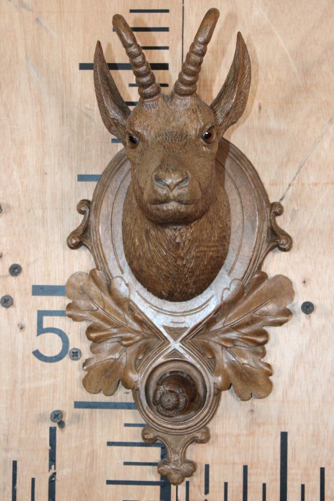 Hand-carved German Black Forest Style CHAMOIS Sculpture with Glass Eyes - 2