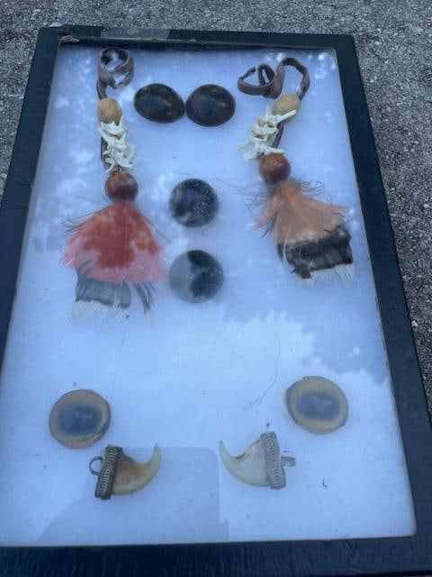 2 COUGAR Claws with Silver Caps, 3 Sets of Glass Eyes, 2 Native American Feathers and Vertebra Art - 2