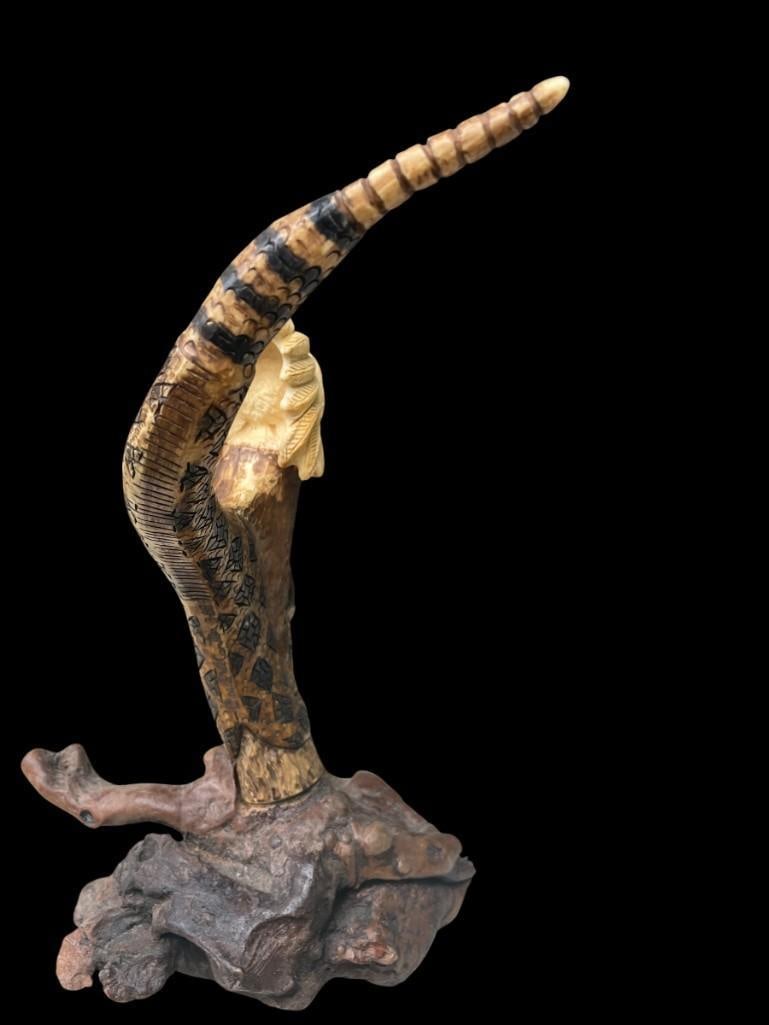 Hand-carved Wood Indian Chief and Rattlesnake SCULPTURE - 7