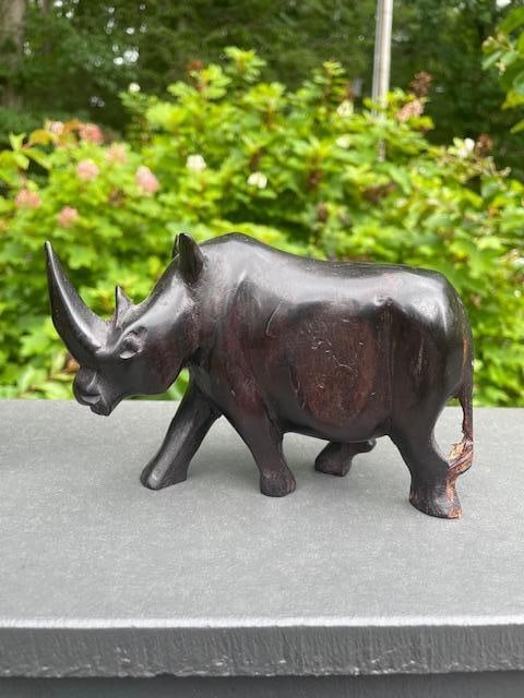 (2) Hand-carved African Animals, an ELEPHANT and a RHINOCEROS - 2